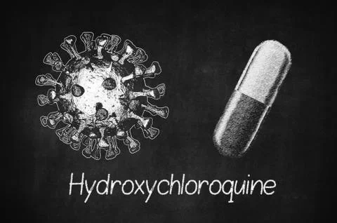 Hydroxychloroquine formula, active COVID-19 therapy, written with chalk on board Stock Illustration