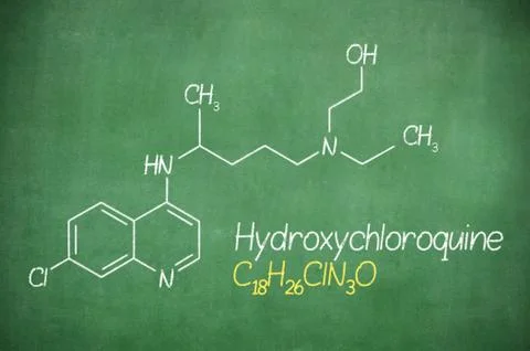 Hydroxychloroquine formula, active COVID-19 therapy, written with chalk on board Stock Illustration