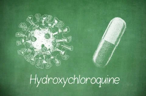 Hydroxychloroquine formula, active COVID-19 therapy, written with chalk on board Stock Illustration