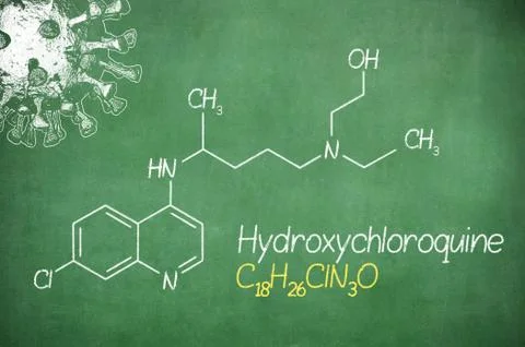 Hydroxychloroquine formula, active COVID-19 therapy, written with chalk on board Stock Illustration
