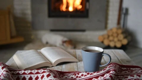 Hygge concept with open book Stock-Footage 104813890