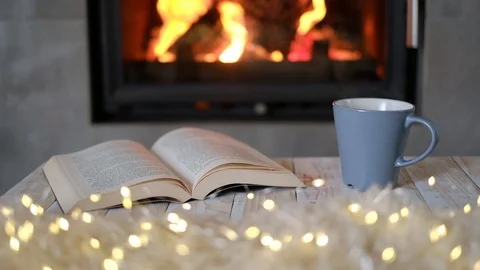 Hygge concept with open book Stock-Footage 104814504