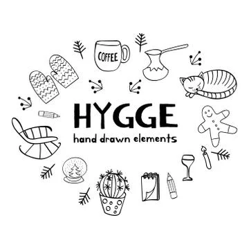 Hygge hand drawn elements Illustrazione stock
