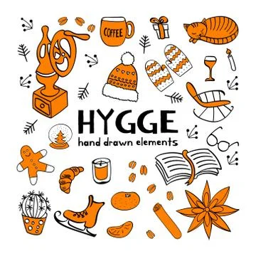 Hygge hand drawn elements Stock Illustration
