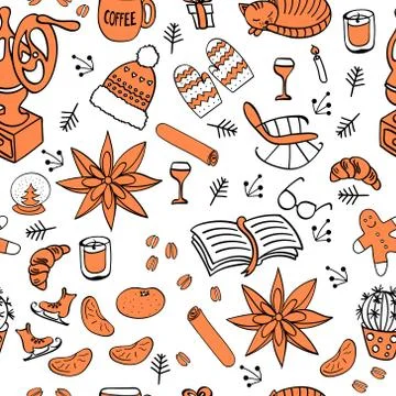 Hygge hand drawn seamless pattern Stock Illustration