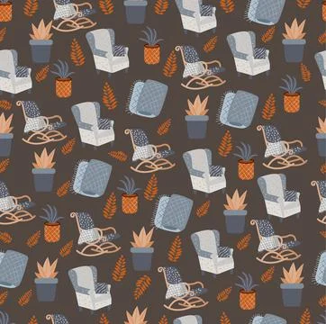 Hygge seamless pattern on dark background Stock Illustration