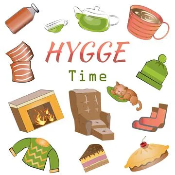 Hygge Time Cozy Warm Self Love Theme Vector Illustration Stock Illustration