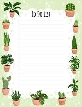Hygge weekly planner and to do list with potted succulent plants. Cozy lagom Stock Illustration