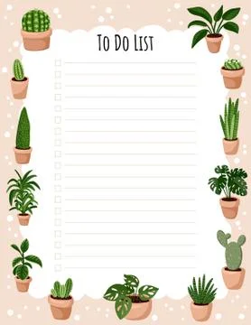 Hygge weekly planner and to do list with potted succulent plants. Cozy lagom Stock Illustration