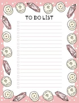 Hygge weekly planner and to do list with candles and quartz crystals. Cozy lag Stock Illustration