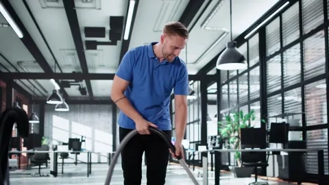Hygiene And Efficiency: Janitor Cleaning Tidy Office Desk Stock Footage 313747575