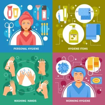 Hygiene Concept Flat Icons Square Stock Illustration