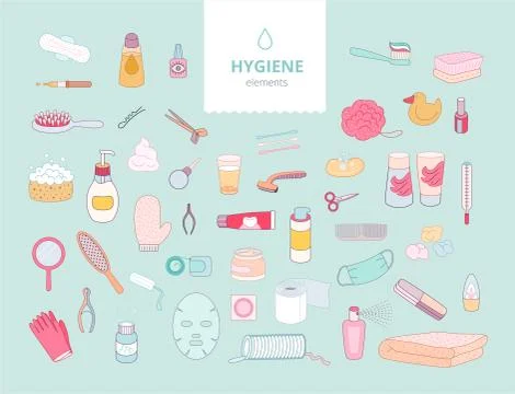 Hygiene elements on green background Stockillustratie