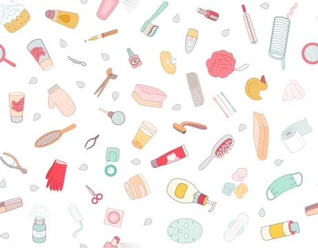 Hygiene elements seamless white pattern Stock-Illustration