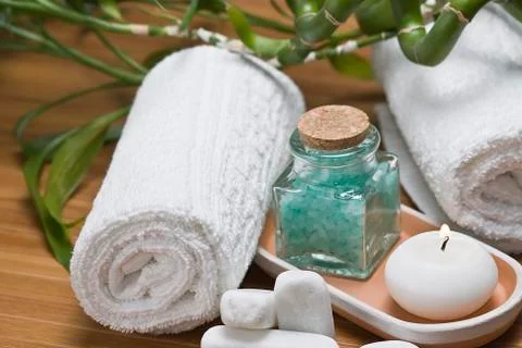 Hygiene items in green. Stock Photos