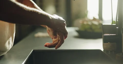 Hygiene, soap and washing hands in home for health maintenance, germ removal or Stock Footage 337451904