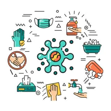 Hygiene web banner. Infographics with linear icons on white background. Creat Stock Illustration