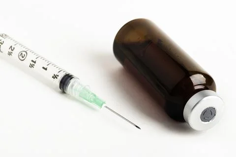 Hygienic Single-Use Plastic Disposable Injection And Amber Color Vial Stock Photos