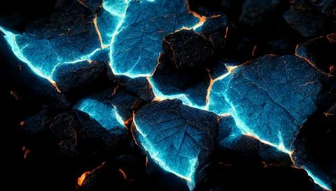 Hyper-detailed 3D render of blue lava particles and rare stones Illustrazione stock