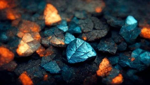 Hyper-detailed 3D render of lava particles and rare stones for cool background Stock Illustration