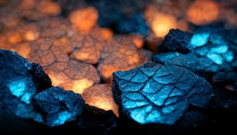 Hyper-detailed 3D render of lava particles and rare stones for cool background Stock Illustration