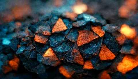 Hyper-detailed 3D render of lava particles and rare stones for cool background Stock Illustration