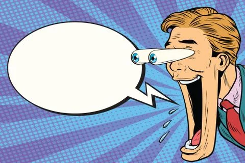 Hyper expressive reaction cartoon man face, Comic bubble Stock Illustration