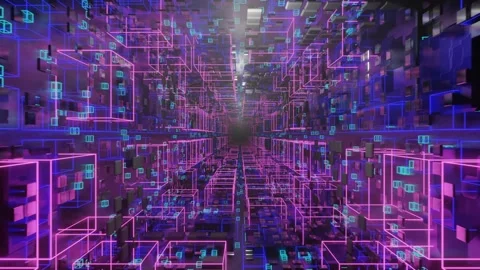 Hyper jump into another galaxy. Speed of light, neon glowing rays in motion Stock Footage 196114243