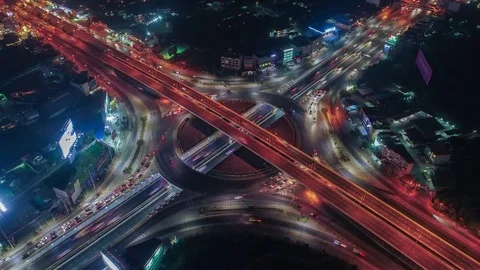 Hyper lapes,Of traffic on city streets at night. Aerial view and top view Stock Footage 84730859