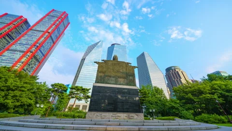 Hyper lapse 4k - landmark of korea  and the backdrop is a modern building  Finan Stock Footage 247992828