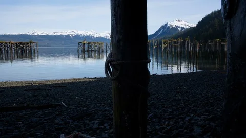 Hyper-lapse of an abandoned dock and a rippling lake Stock Footage 113262374