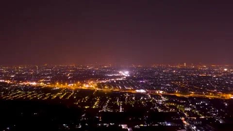 Hyper Lapse aerial of building and car traffic at night in Bangkok city  downtow Video stock 141810678