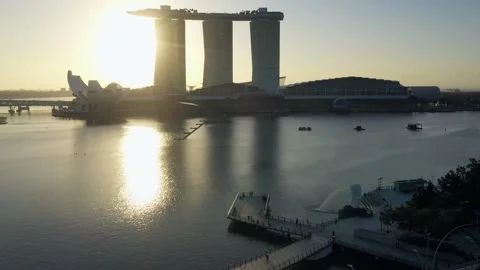 Hyper lapse Aerial view of Singapore City Skyline,Sunrise of Singapore	 Video stock 236928745