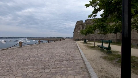 Hyper Lapse Along Quai de Dinan Towards Breakwater in Saint Malo 動画素材 120380186