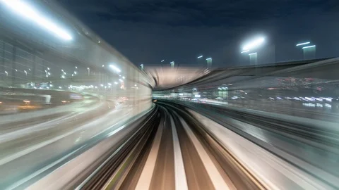 Hyper lapse of automatic train moving through a bridge (POV time lapse) Stock Footage 121325668