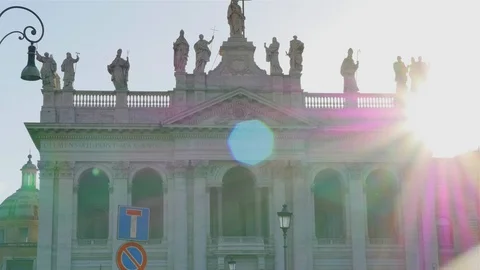 Hyper lapse of Basilica San Giovanni in Laterano Rome facade's and statues Stock Footage