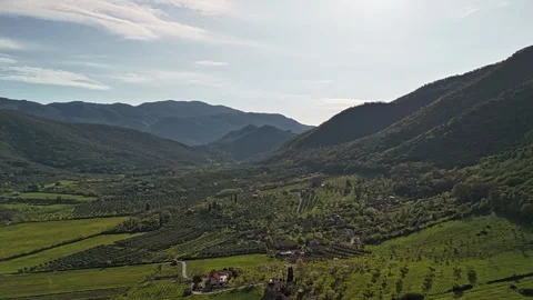 Hyper lapse of beautiful mountain hills in rural countryside, morning hills 動画素材 345265534