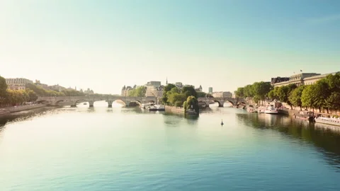 Hyper lapse from bridge of Arts, old bridge across the Seine river in Paris Stock Footage 144819774