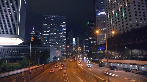 Hyper lapse of Busy traffic at night Stock Footage 125400066