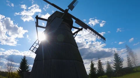 Hyper lapse camera circles round an ancient windmill. Parallax effect Stock Footage 252211296