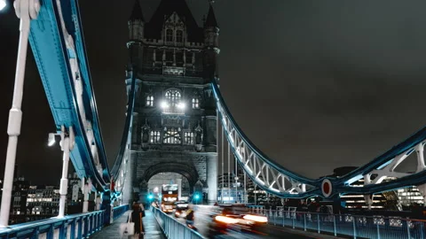 Hyper lapse, Car traffic at Tower bridge, night in London, UK Video stock 101557601