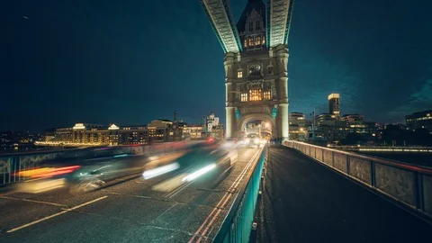 Hyper lapse, Car traffic at Tower bridge, night in London, UK Video stock 108010075