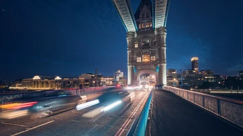 Hyper lapse, Car traffic at Tower bridge, night in London, UK Stock Footage 116751921