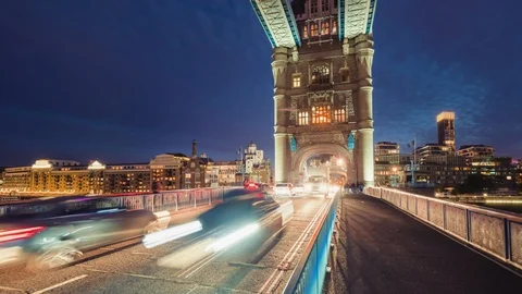 Hyper lapse, Car traffic at Tower bridge, night in London, UK Stock Footage 125102541