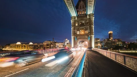 Hyper lapse, Car traffic at Tower bridge, night in London, UK Stock Footage 125587111