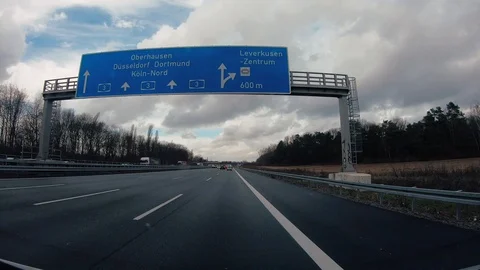 Hyper lapse with caravan car on the German highway near Cologne, Bonn,Dusseldorf Stock Footage 104667351