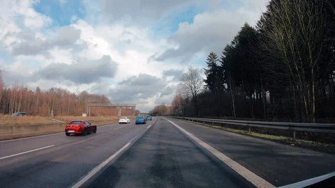 Hyper lapse with caravan car on the German highway near Cologne, Bonn,Dusseldorf Stock Footage 104667576