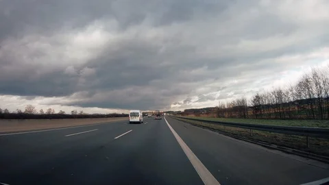 Hyper lapse with caravan car on the German highway near Cologne, Bonn,Dusseldorf Stock Footage 104667641