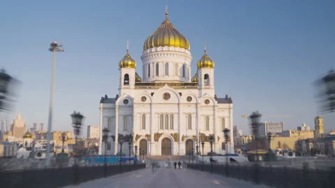 Hyper lapse Cathedral of Christ the Savior, Moscow, Russia Video stock 155907446