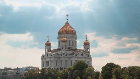 Hyper lapse, Cathedral of Christ the Savior, Moscow, Russia Stock Footage 256012447